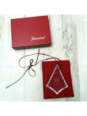 BACCARAT 1985 Crystal 3" Christmas Tree Noel ORNAMENT w/ Pouch & Box EUC